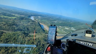 Professor Kevin Kochersberger's view from his plane during data collection following Hurricane Helene. Photo courtesy of Kevin Kochersberger.